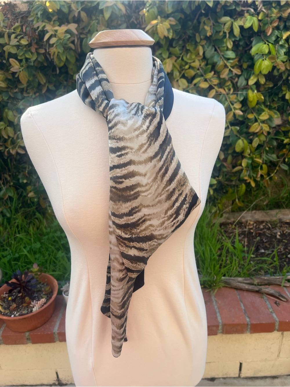 Neutral Zebra Print Silk Scarf